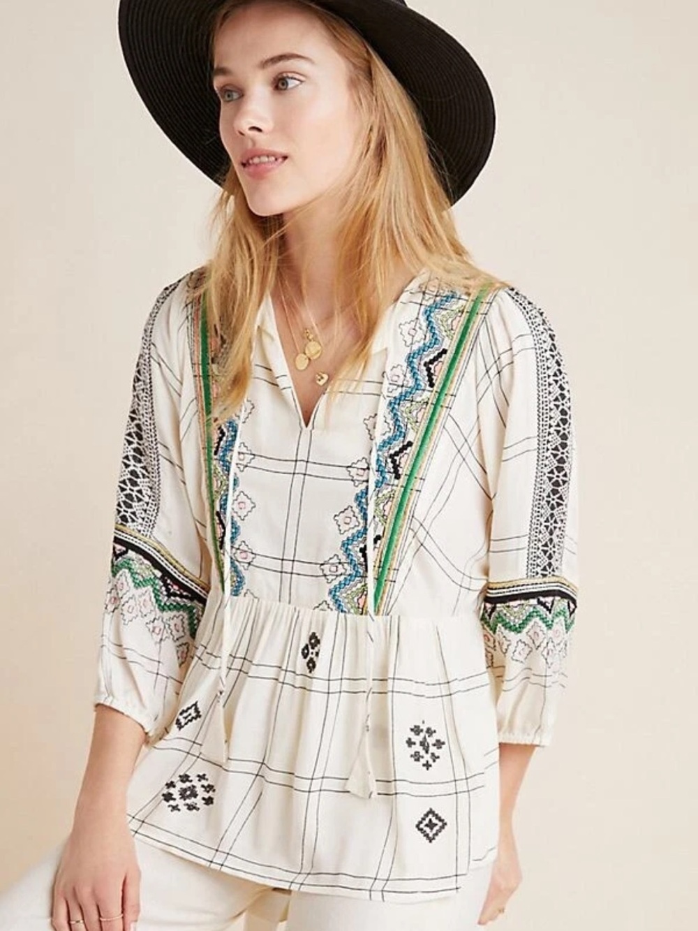 Anthropologie Vineet Bahl embroidered peasant top
